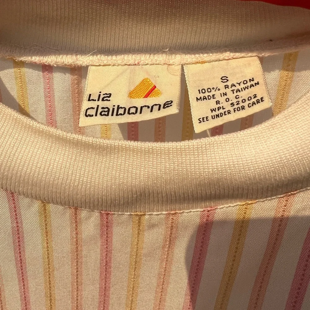 Vtg Liz Claiborne Pink, Yellow, White Striped Long-Sleeve Pullover Top | Small - Picture 3 of 13